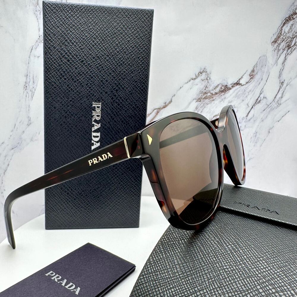 New PRADA Sunglasses Brown Square Gold Logo Tortoise Authentic w/ Box & Case